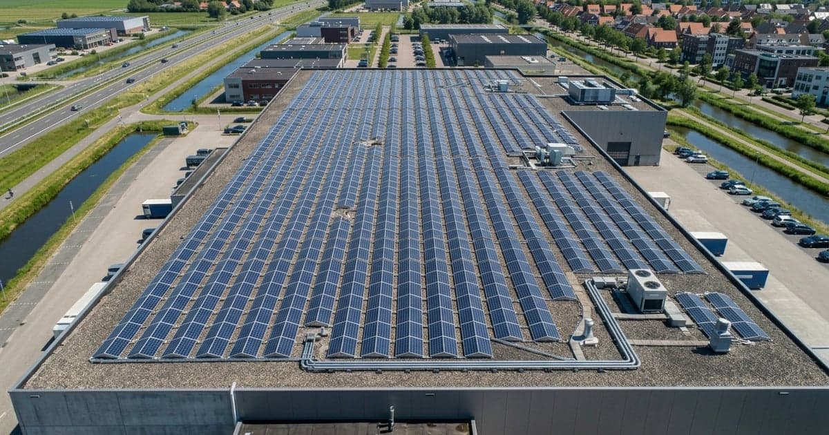 Zonnepanelen in oost-west opstelling op een plat dak