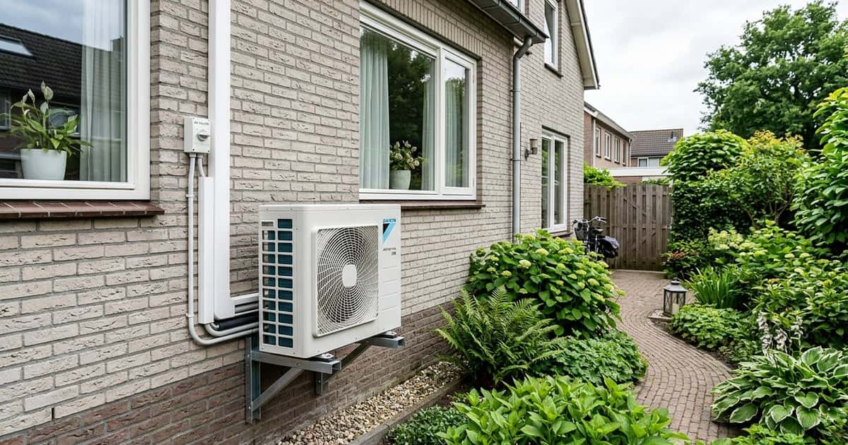 Moderne all-electric warmtepomp buiten een woning
