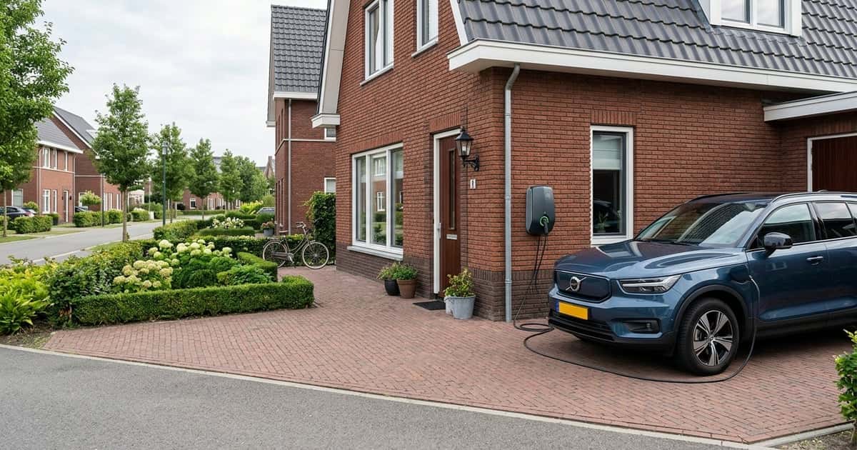 Elektrische auto laadt thuis met slimme laadpaal